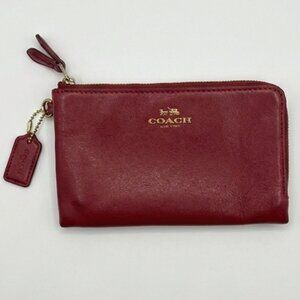 Coach Classic Red Smooth Leather Double Corner Zip Wallet Gold Hardware Hangtag